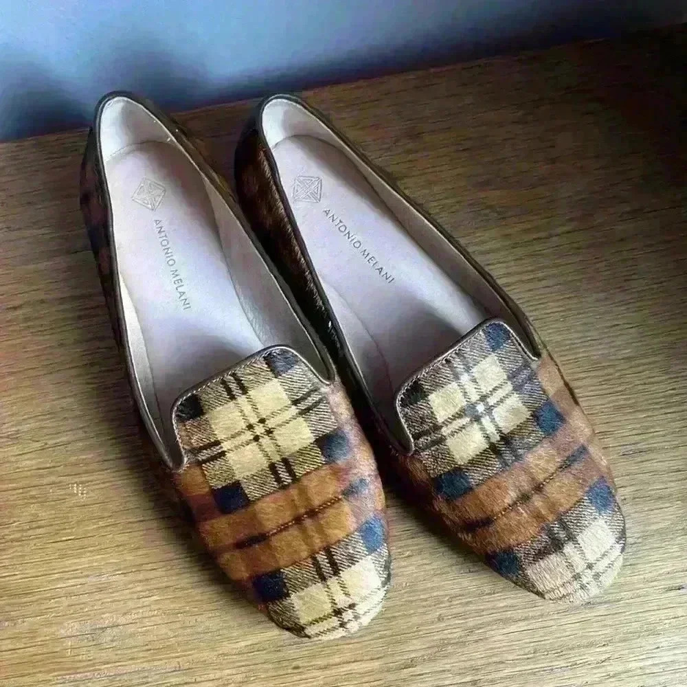 ANTONIO MELANI Larrah Plaid Calf Hair Loafers